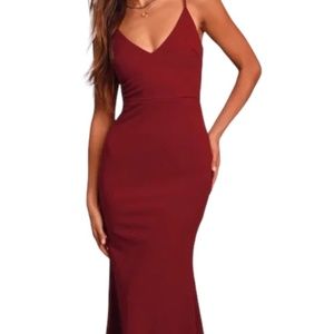 Lulu’s Infinite Glory Wine Red Maxi Dress NWT
